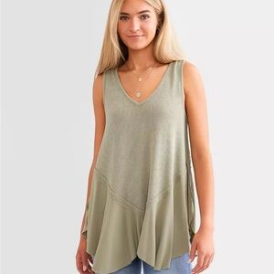 White Crow Harlow Waffle Knit Tank Top Olive Womens Size Large Shark Tooth Hem